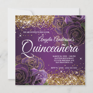 Funkelnd Glitzer Lila Rose Quinceañera Einladung