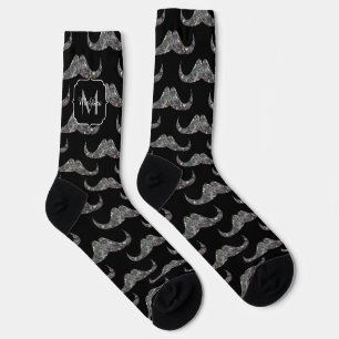 Funkelnd Glitzer Mustache-Muster Monogram Socken