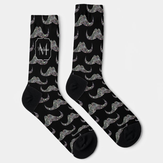 Funkelnd Glitzer Mustache-Muster Monogram Socken (Rechts)