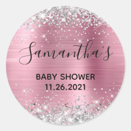 Funkelnd Glitzer Pink Foil Babydusche Runder Aufkleber