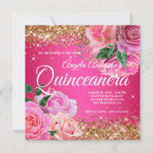 Funkelnd Glitzer Rosa Glam Quinceañera