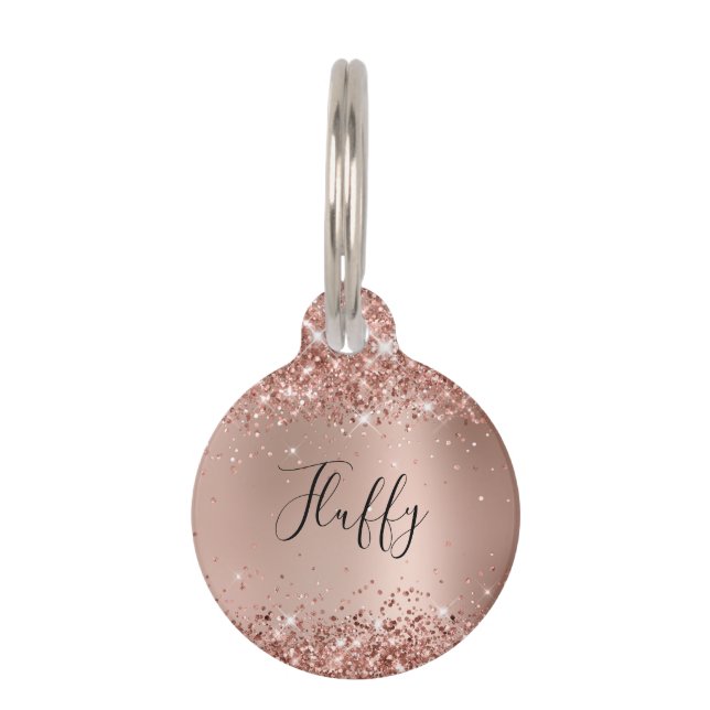 Funkelnd Glitzer Rose Gold Glam Gradient Haustiermarke (Vorderseite)