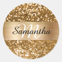 Funkelnd Glitzer Shimmer Monogram Runder Aufkleber