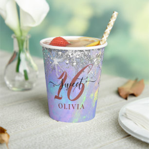 Funkelnd Glitzer Sweet 16 Sechzehn Party Paper Cup Pappbecher