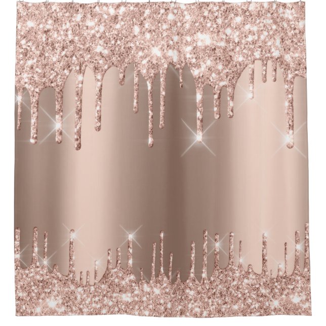 Funkelnd Glitzer Tropfen Rosa Rose Gold Blush Girl Duschvorhang (Vorderseite)