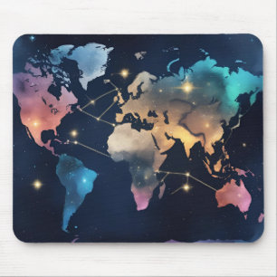Funkelnd Glitzer Weltkarte - Wasserfarbenzug Kunst Mousepad