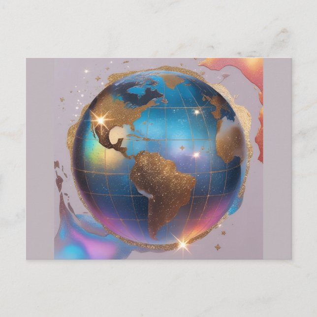 Funkelnd Glitzer World globe - Wasserfarben Postkarte (Vorderseite)