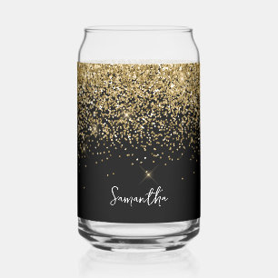 Funkelnd Gold-Glitzer auf schwarz Dosenglas