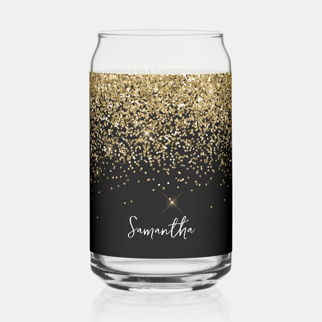 Funkelnd Gold-Glitzer auf schwarz Dosenglas (Vorderseite)