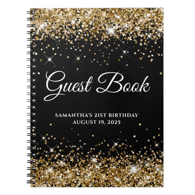 Funkelnd Gold Glitzer Black 21. Geburtstag Gästebu Notizblock (Vorderseite)