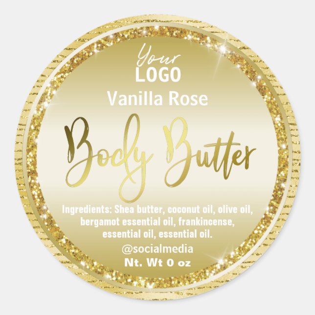 Funkelnd Gold Glitzer Body Butter Labels Runder Aufkleber (Vorderseite)
