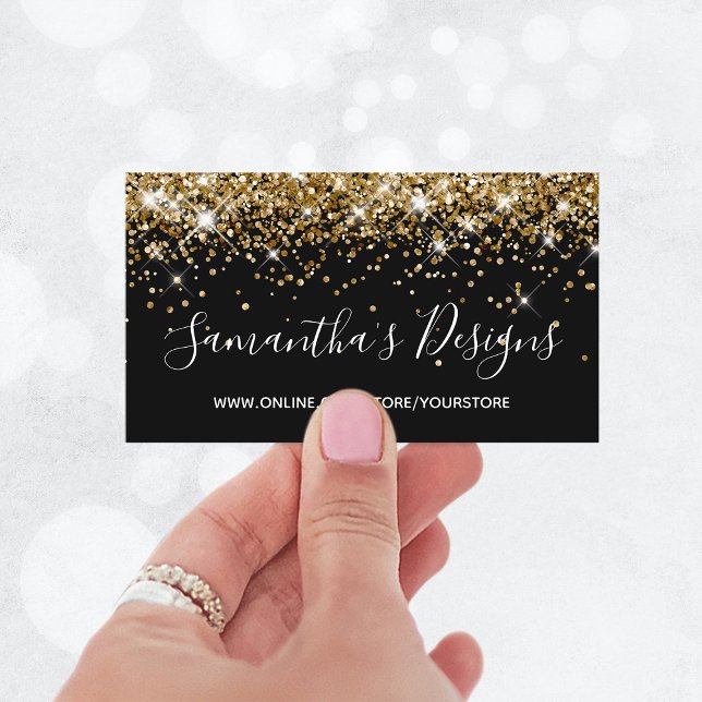 Funkelnd Gold Glitzer Online Store Black Visitenkarte (Sparkly Gold Glitter Online Store Black Business Card)