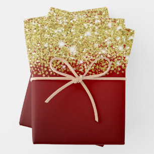 Funkelnd Gold Glitzer Royal Dark Red Ombre Imitate Geschenkpapier Set