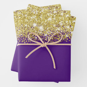 Funkelnd Gold Glitzer Royal Lila Imitate Geschenkpapier Set