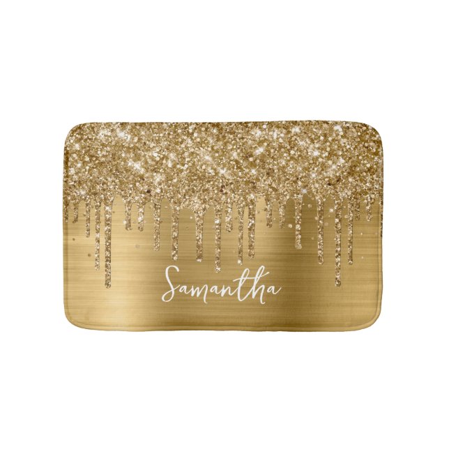 Funkelnd Gold Glitzer Tropfen Name Badematte (Vorderseite)