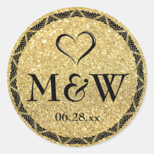Funkelnd Gold Monogram Gastgeschenk Hochzeit Stick Runder Aufkleber
