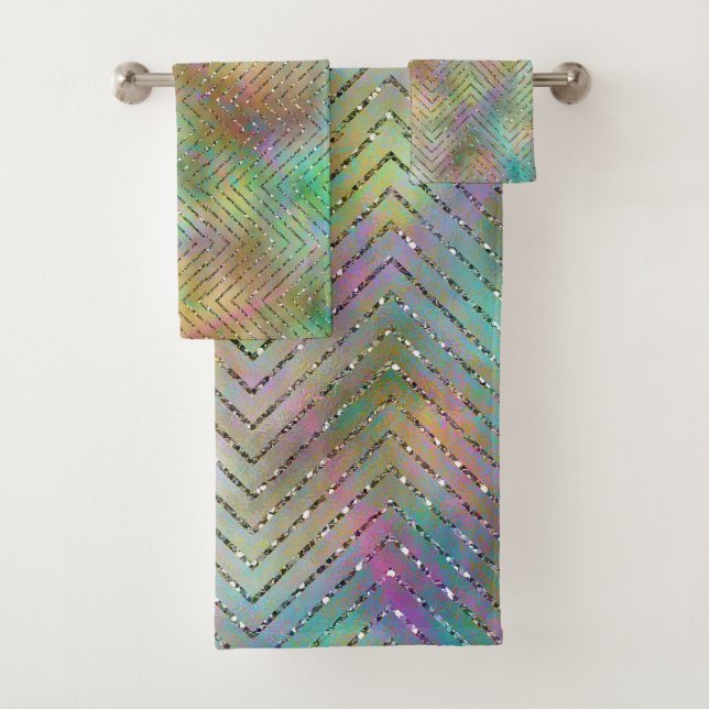 Funkelnd Gold Rainbow Lights Zickzack Muster druck Badhandtuch Set (Insitu)