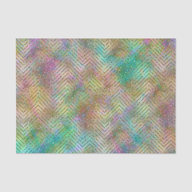 Funkelnd Gold Rainbow Lights Zickzack Muster druck Seidenpapier (Vorderseite)