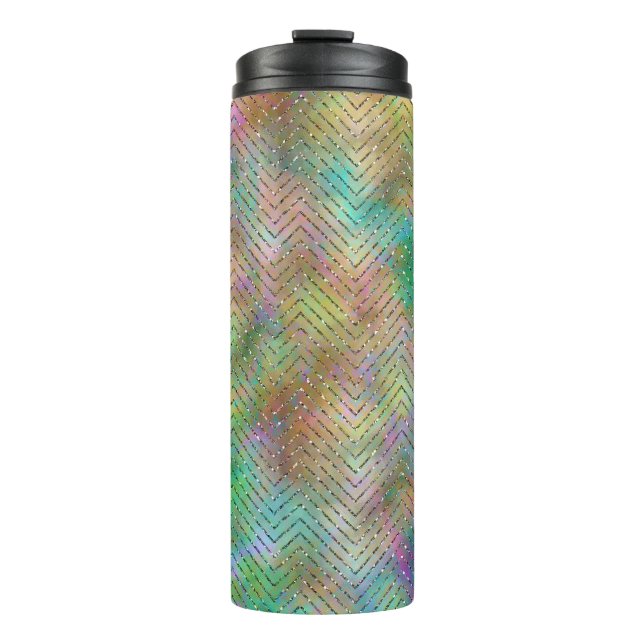 Funkelnd Gold Rainbow Lights Zickzack Muster druck Thermosbecher (Vorderseite)