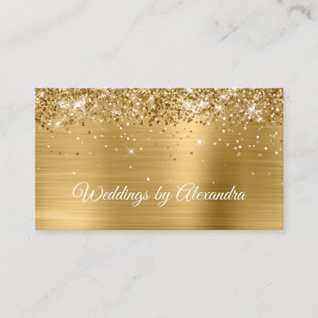 Funkelnd Golden Glitzer Gold Satin Ombre Fossilien Visitenkarte (Vorderseite)