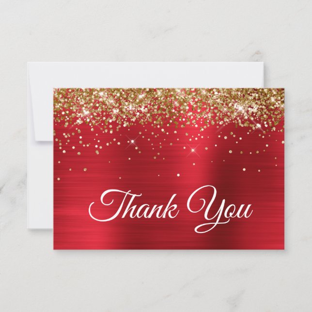 Funkelnd Golden Glitzer Red Satin Ombre Foil Dankeskarte (Vorderseite)