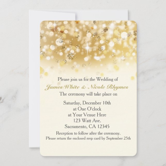 Funkelnd Goldene Hochzeitskarte Einladung (Vorderseite)