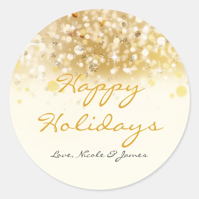 Funkelnd Goldene Lichter Weihnachtsaufkleber Runder Aufkleber (Vorderseite)
