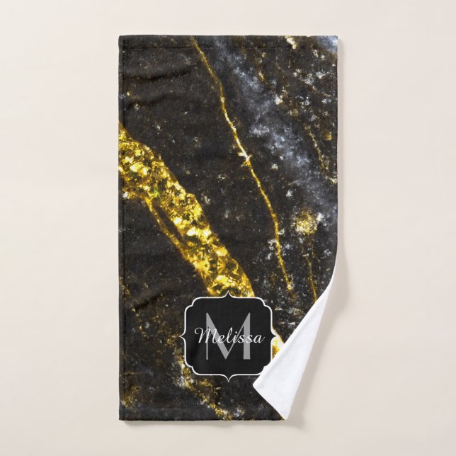 Funkelnd Goldklänge abstrakte Monogram Badhandtuch Set (Handtuch)