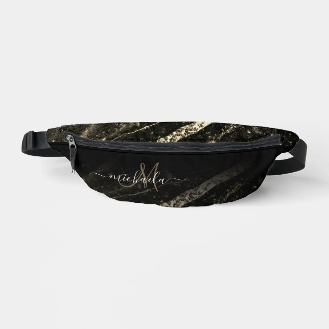 Funkelnd Goldklänge abstrakte Monogram Bauchtasche (Vorderseite)