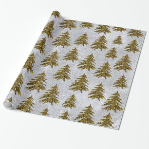 Funkelnd Goldweihnachtsbaum auf silbernem Papier Geschenkpapier