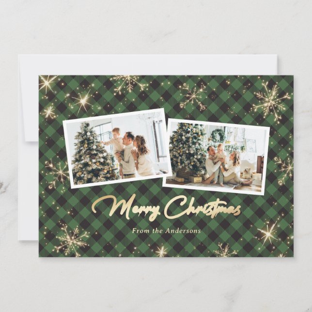 Funkelnd grüne Goldschneeflocken Foto Weihnachten (Vorderseite)