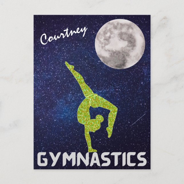 Funkelnd Gymnast im Weltraum am Mond Postkarte (Vorderseite)