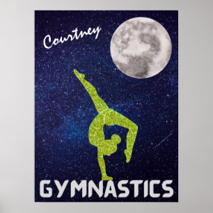 Funkelnd Gymnast im Weltraum durch das Mondplakat Poster