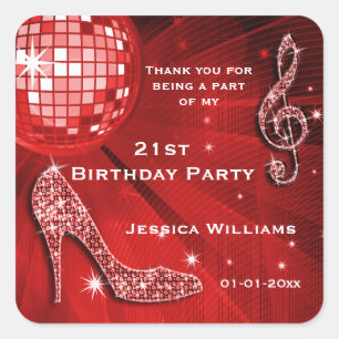 Funkelnd Heels, Musik, Disco-Ball-Party Quadratischer Aufkleber