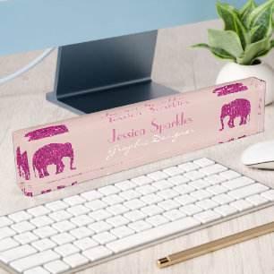 Funkelnd heiß rosa Elefant Benutzerdefinierter Nam Namensplakette