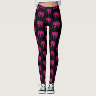 Funkelnd heiß rosa Elefant Glitzer Muster schwarz Leggings