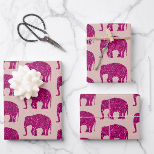 Funkelnd, heiß rosa Elefantenmuster auf der Rose Geschenkpapier Set