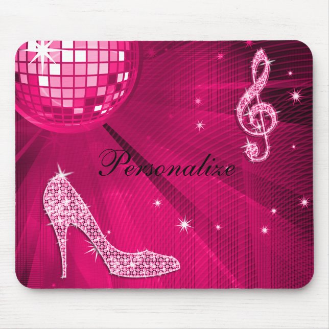 Funkelnd heißes Rosa-Musiknote u. Stilett-Ferse Mousepad (Vorne)