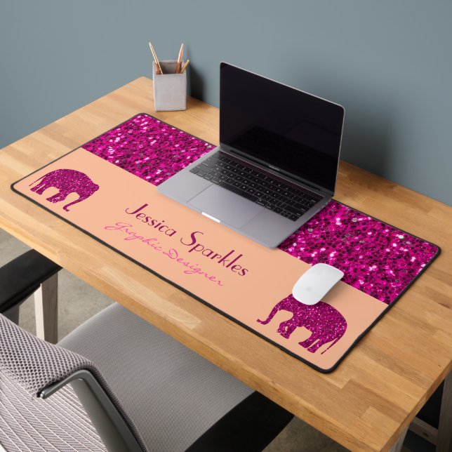 Funkelnd, heißrosa ElefantenIndividuelle Name Glit Schreibtischunterlage (Büro 2)