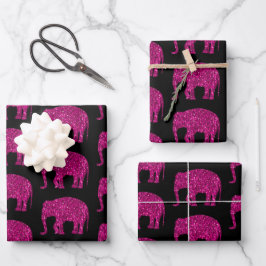 Funkelnd, heißrosa Elefantenmuster schwarz Glitzer Geschenkpapier Set