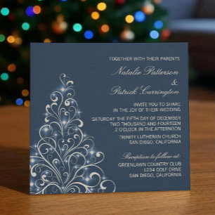 Funkelnd Holiday Tree Wedding Einladung, dunkelbla Einladung