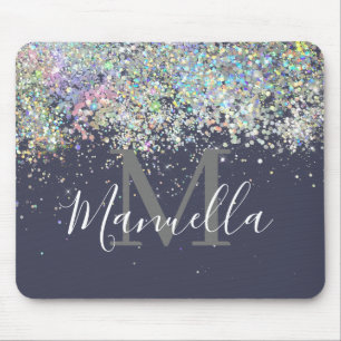 Funkelnd Holographische Rose Gold Glitzer Monogram Mousepad