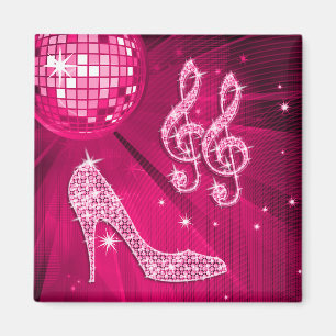 Funkelnd Hot-Pink-Musiknote und Stiletto-Ferse Magnet