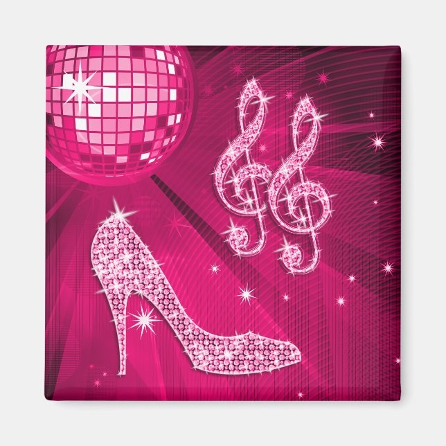 Funkelnd Hot-Pink-Musiknote und Stiletto-Ferse Magnet (Vorne)
