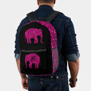Funkelnd Hot-Rosa Elephant Custom Monogram Black Bedruckter Rucksack