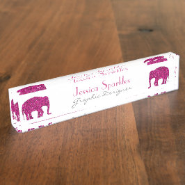 Funkelnd Hot-Rosa Elephant Imitate Glitzern Ihr Na Namensplakette