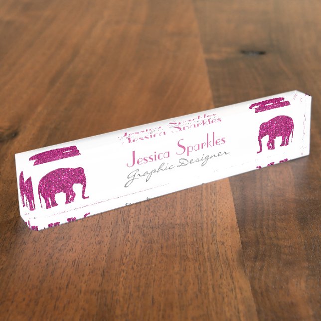 Funkelnd Hot-Rosa Elephant Imitate Glitzern Ihr Na Namensplakette (Seite)