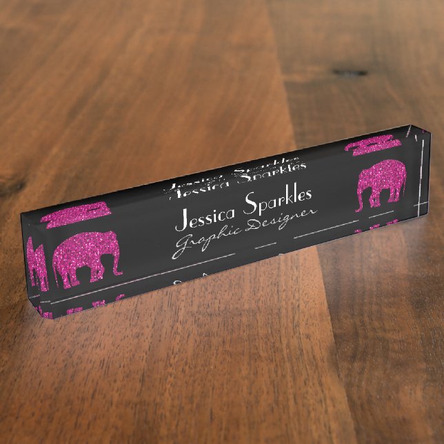 Funkelnd Hot-Rosa Elephant Imitate Glitzern Ihr Na Namensplakette (Seite)