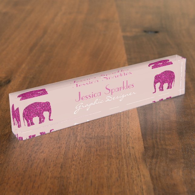 Funkelnd Hot-Rosa Elephant Imitate Glitzern Ihr Na Namensplakette (Seite)