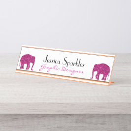 Funkelnd Hot-Rosa Elephant Imitate Glitzern Ihr Na Schreibtischnamensplakette